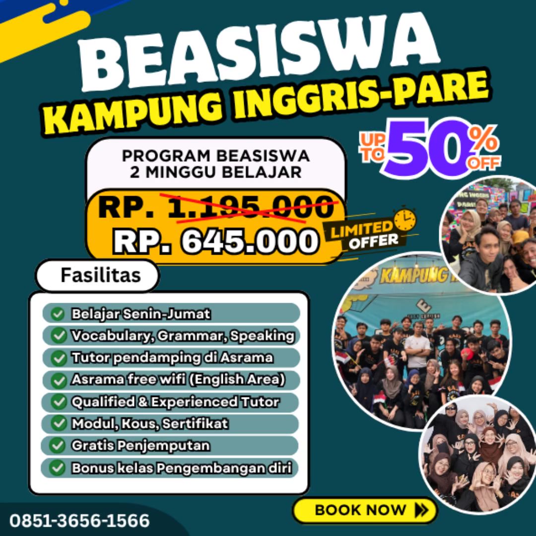 Kampung Inggris Pare-Kediri Facebook ad: BEASISWA SPECIAL KAMPUNG INGGRIS!