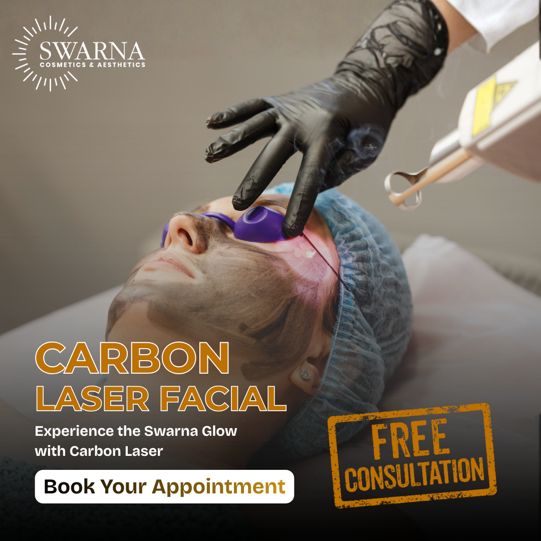 Swarna Cosmetics and Aesthetics Clinic Facebook ad: Carbon Laser Facial, Instant Glow Treatment