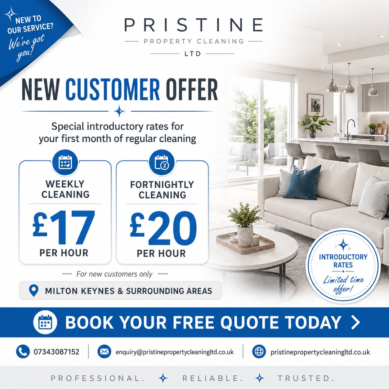 Pristine Property Cleaning Facebook ad: New Customer Offer, Limited Time Only