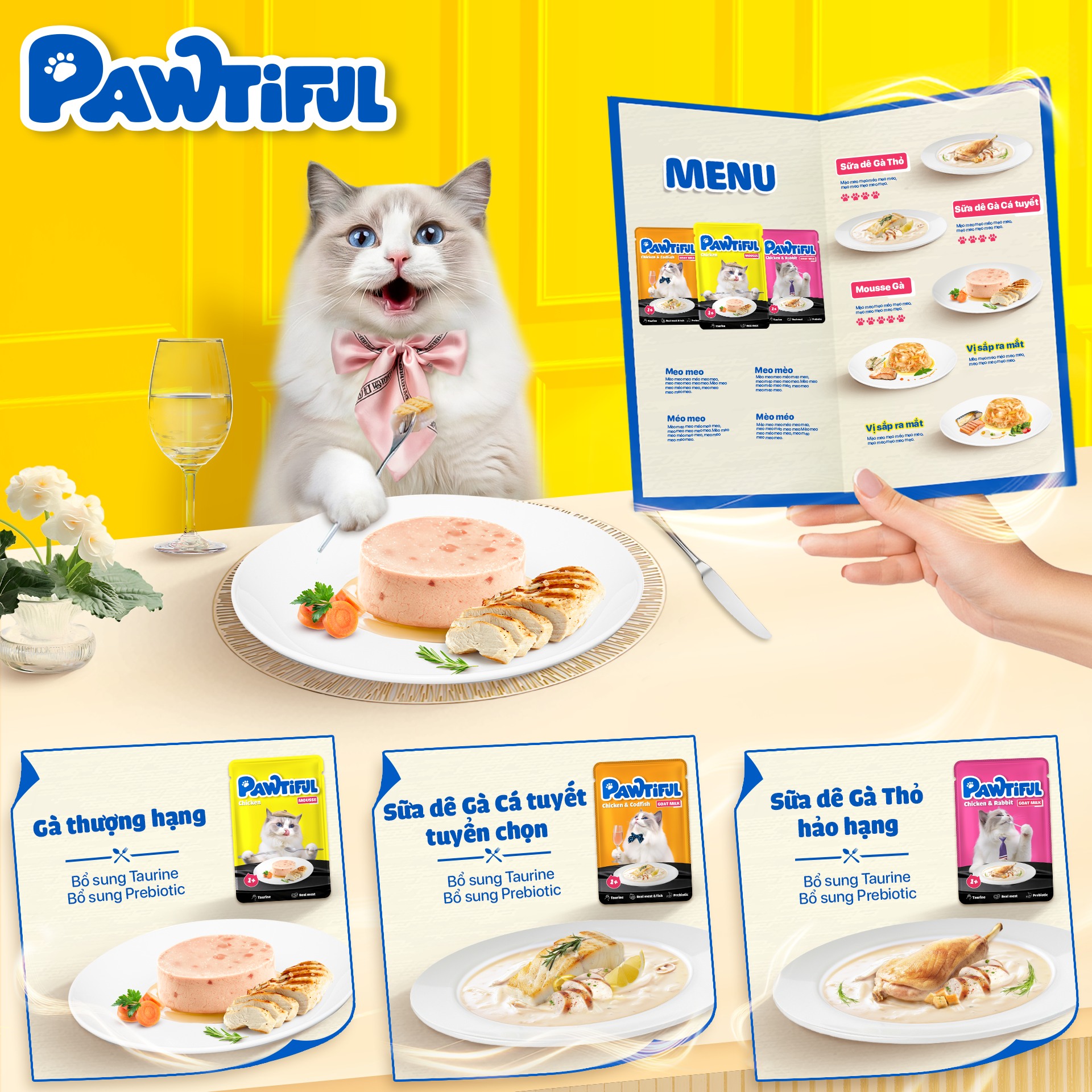 Pawtiful Pet Food Facebook ad: SEN ƠI, CÙNG MỞ MENU PAW-FECT, TẶNG BOSS…