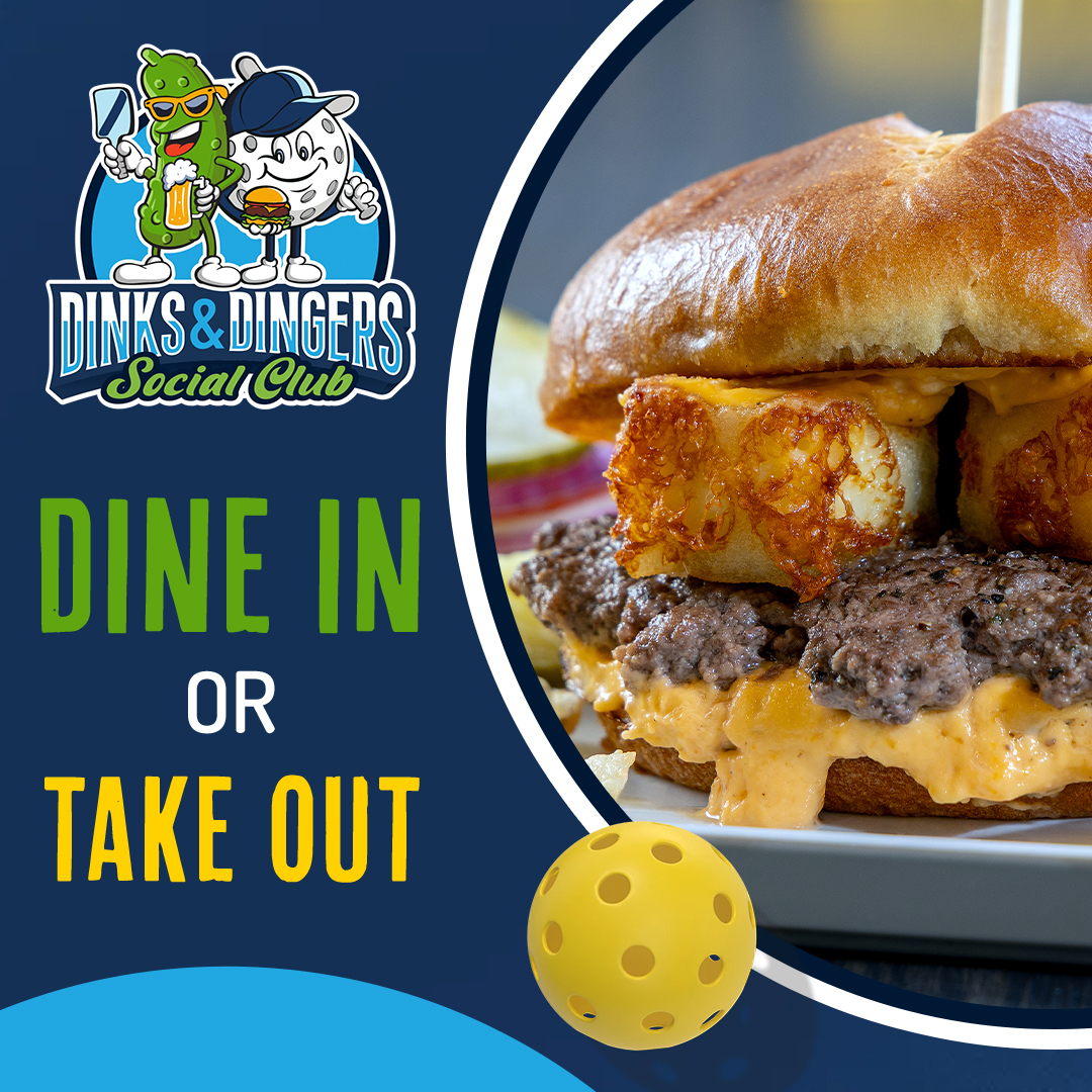 Dinks & Dingers Facebook ad: Open to the public for lunch, dinner, happy…