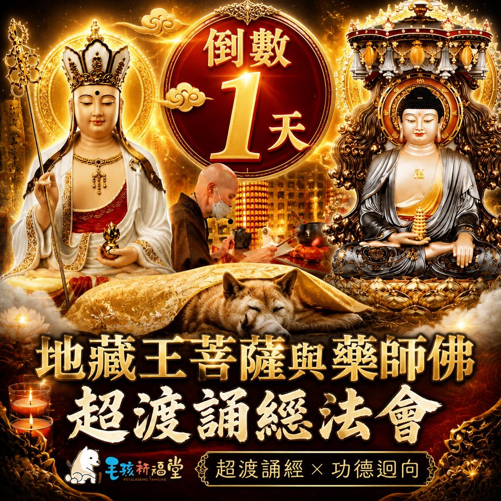 毛孩祈福堂 Facebook ad: 報名倒數1天 幫助浪浪也替自己轉運 #四重神佛加持 消災補財增福報