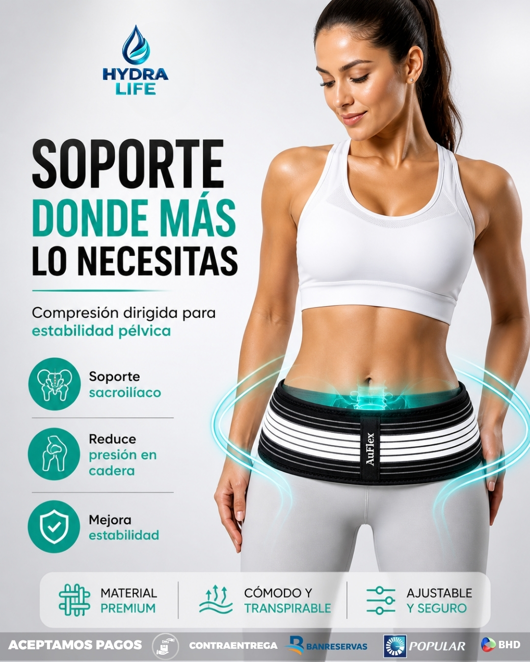 Hydra Life Facebook ad: Estabilización Pélvica Avanzada + Soporte Médico…