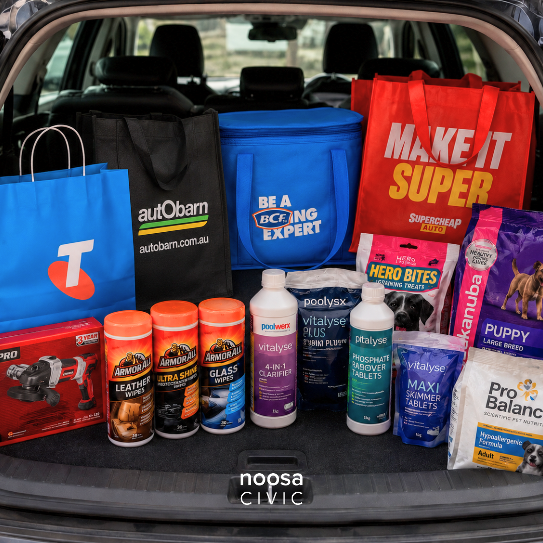 Noosa Civic Shopping Centre Facebook ad: Car stuff, pool chemicals, phone plan sorted, pet…