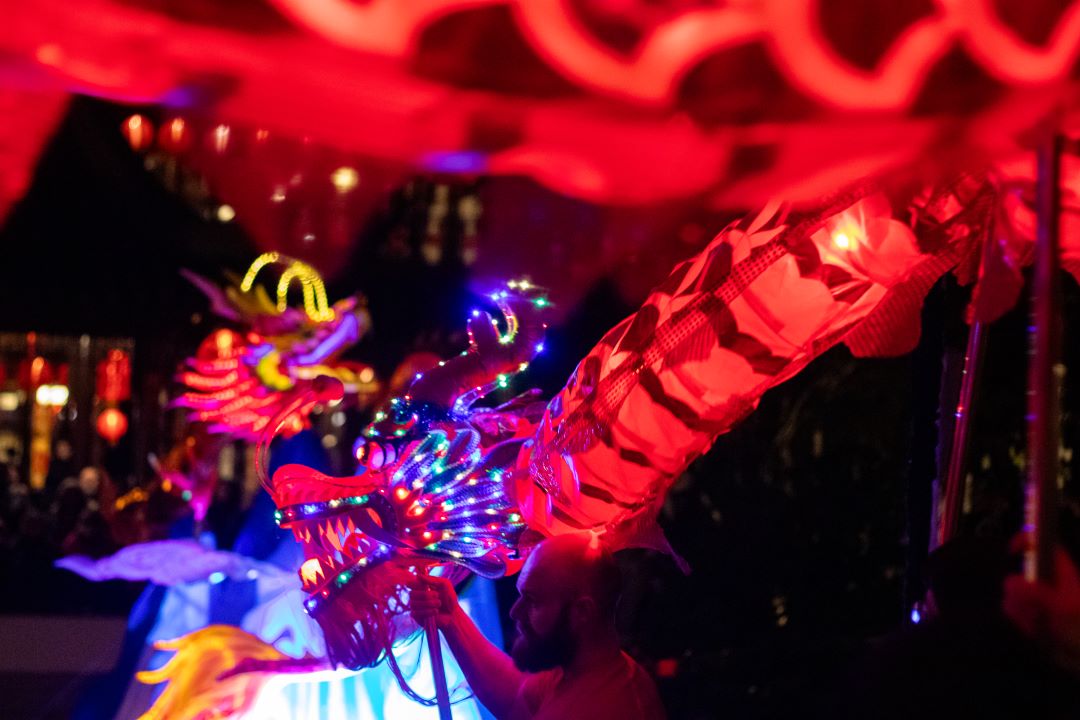 Lan Su Chinese Garden Facebook ad: Lantern Viewing Dragon + Light Show Nights