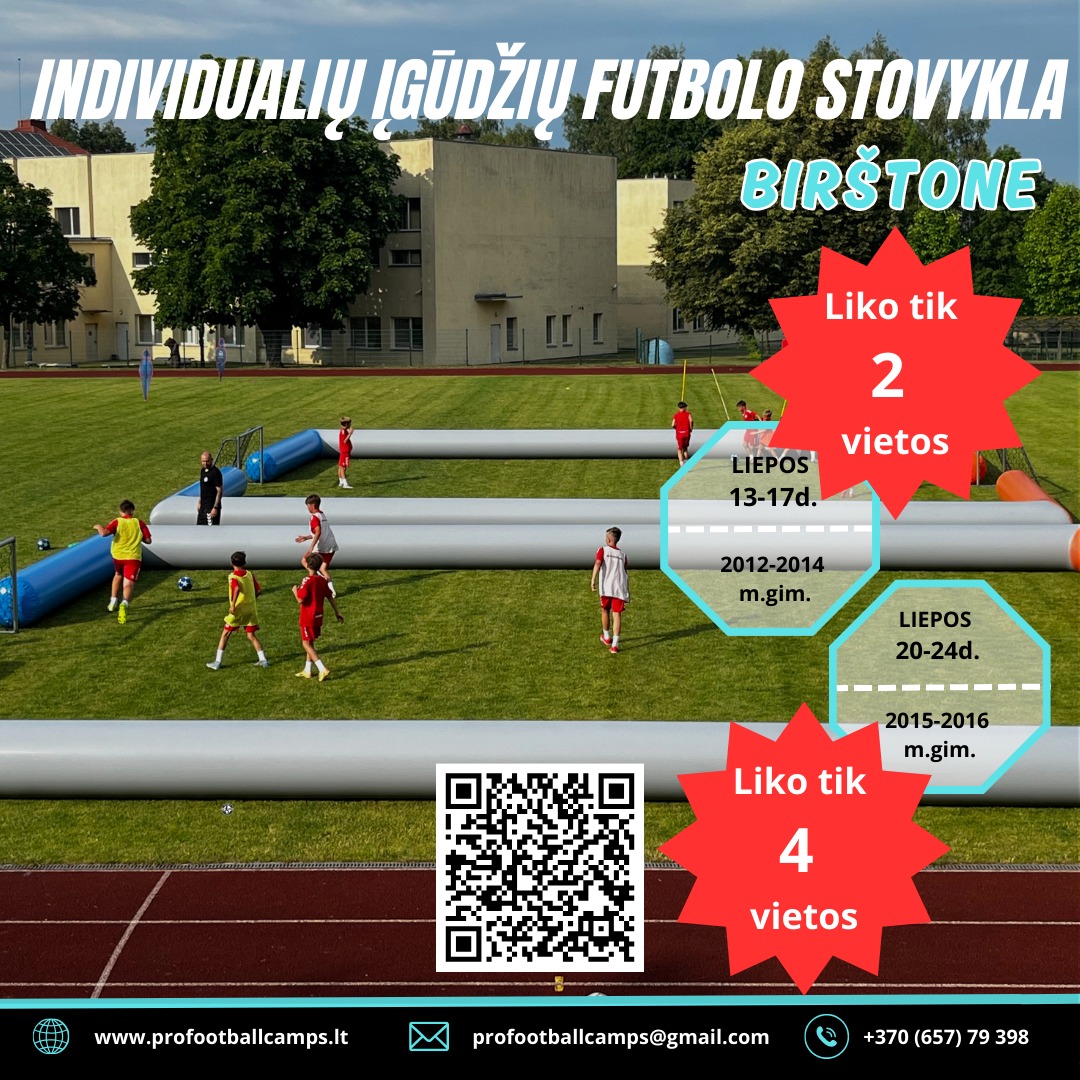 Pro Football Camps Facebook ad: KVIEČIAME Į INDIVIDUALIŲ ĮGŪDŽIŲ FUTBOLO STOVYKLĄ BIRŠTONE