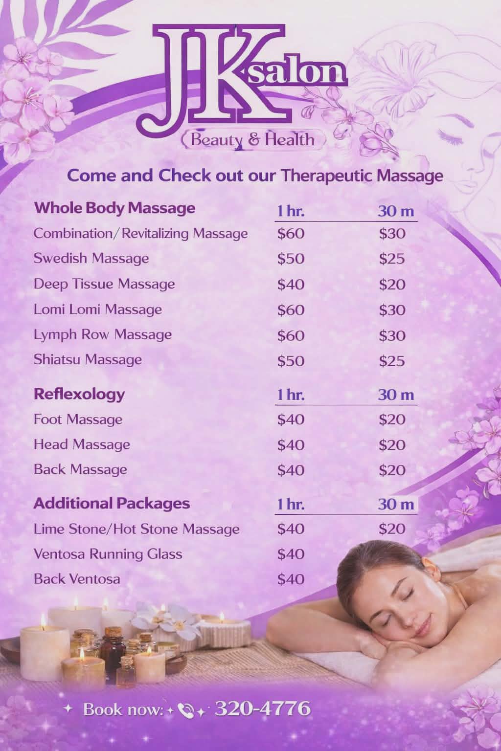 JK Salon Facebook ad: Next month we will start offering home, office…
