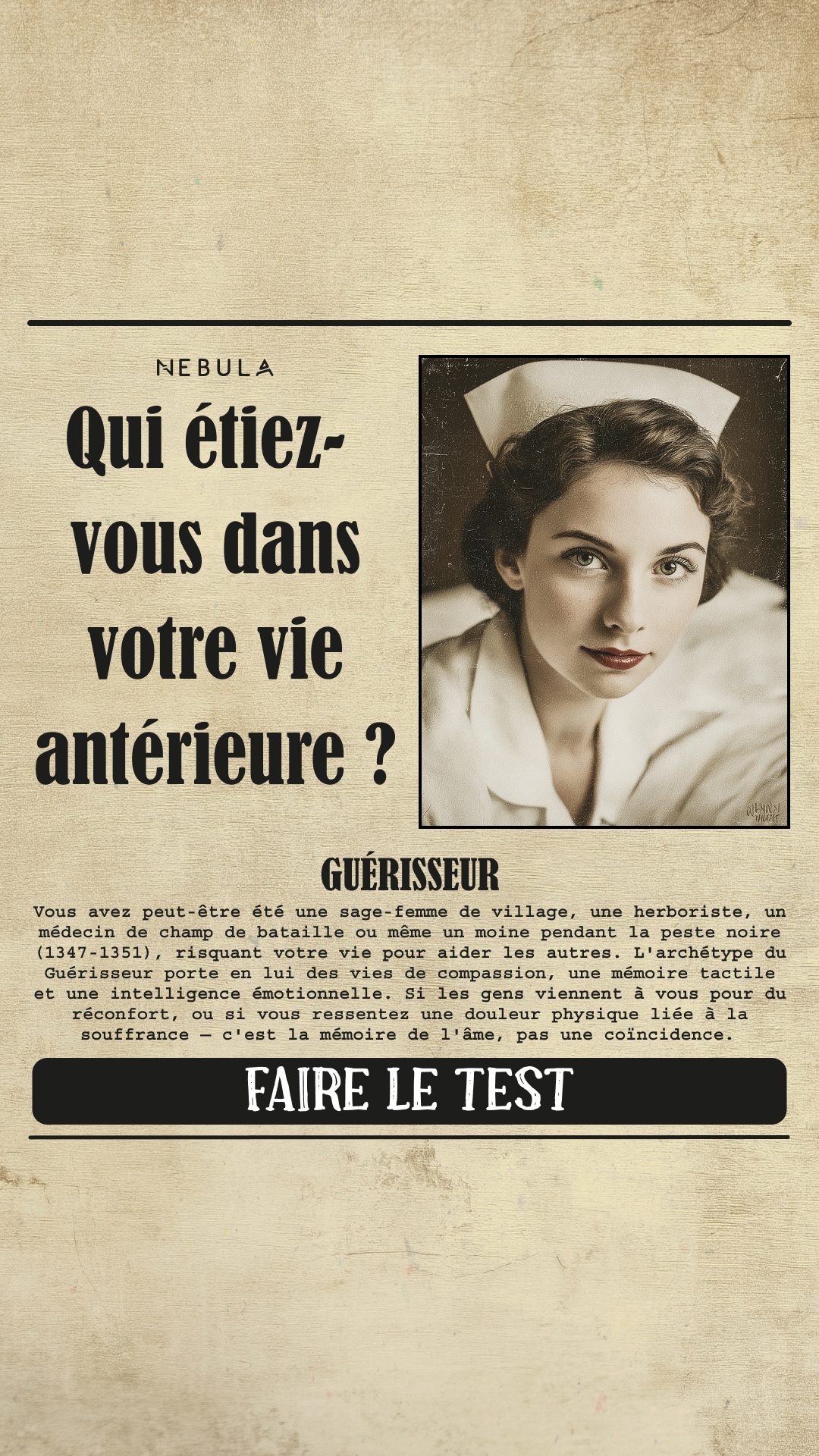 Nebula: Past Life Power Reading Facebook ad: Fais le test ➝