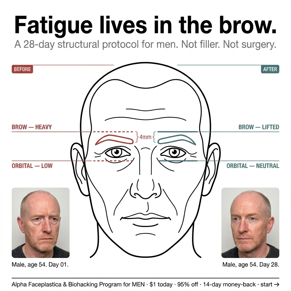 Faceplastica & Biohacking Program for Men Facebook ad: Stop looking tired at 42
