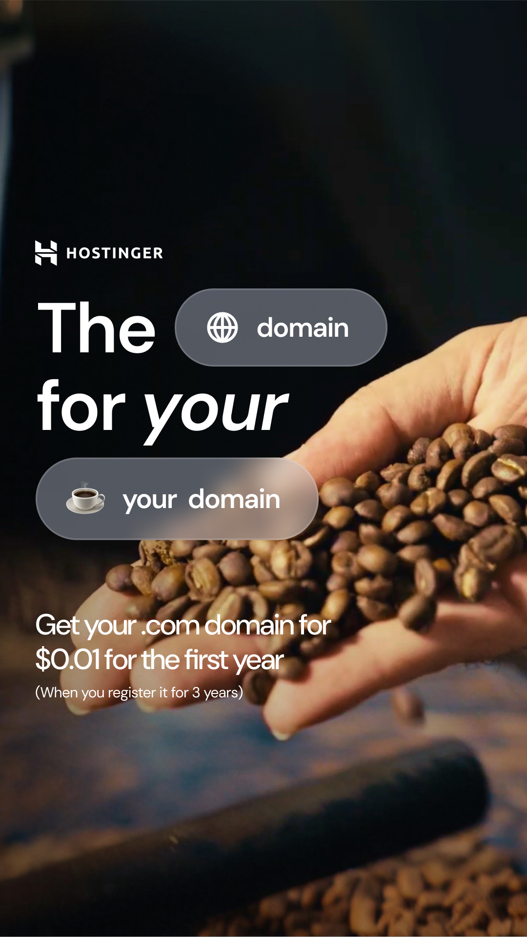 Hostinger Facebook ad: Domains from $0.99