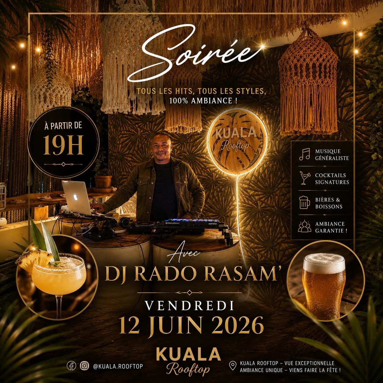 Kuala Rooftop Facebook ad: VENDREDI 12 JUIN 2026, RENDEZ-VOUS AU KUALA ROOFTOP!