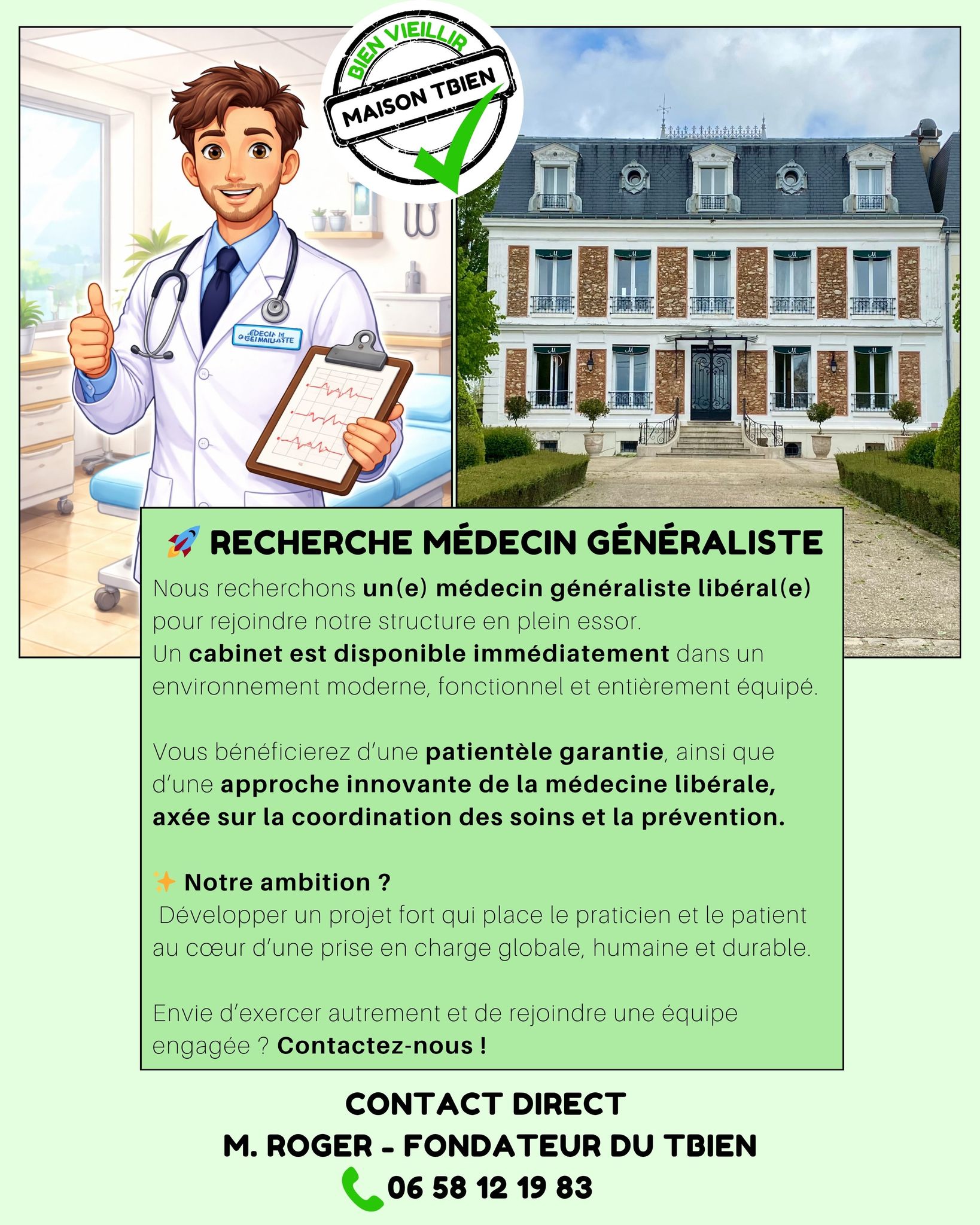 Maison tbien Facebook ad: Nous recrutons des professionnels de santé libéraux!