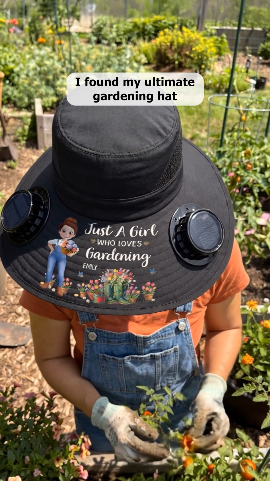 Pawfect House Corner Facebook ad: Custom solar fan hat made for gardeners to…
