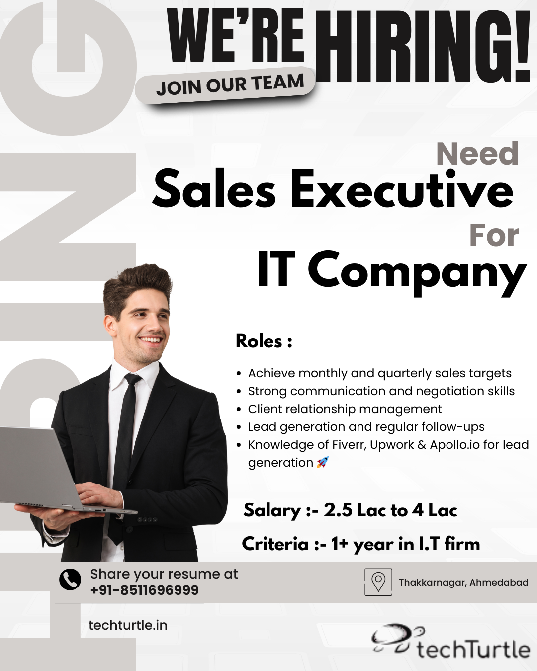 TechTurtle.in Facebook ad: Hiring Sales Executive for IT Company