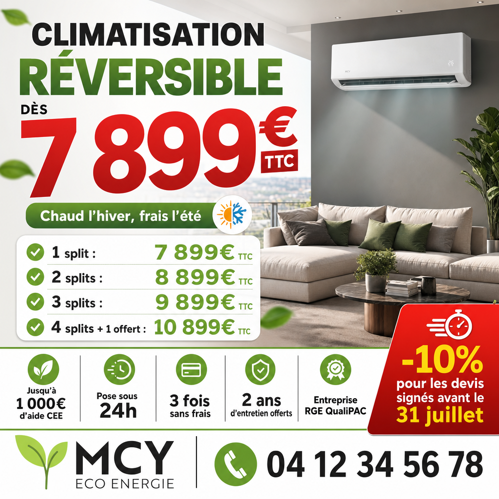 MCY Eco - Artisan Froid et Chauffage Facebook ad: Installation de Clim' sous 24h