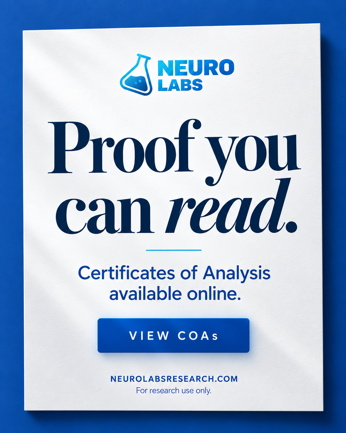 NL Facebook ad: NeuroLabs, Premium Research Peptides | ≥99% COA-Tested USA