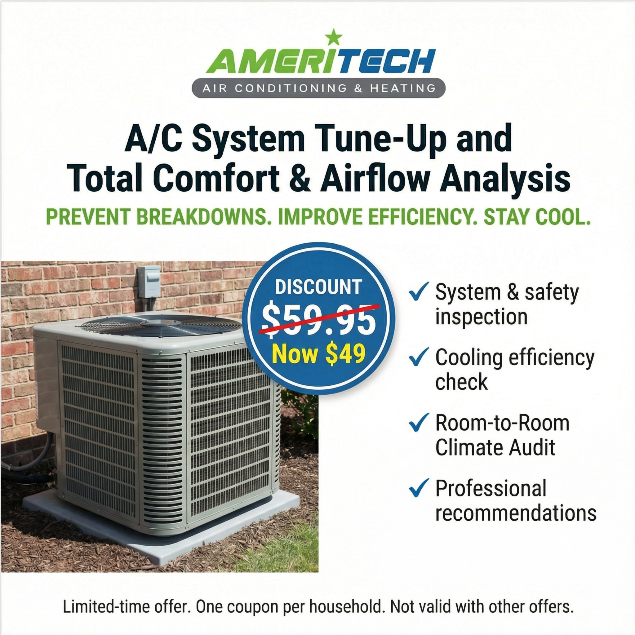 AmeriTech Air Conditioning and Heating Facebook ad: Extend Your A/C System's Life With Our $59 Tune-Up