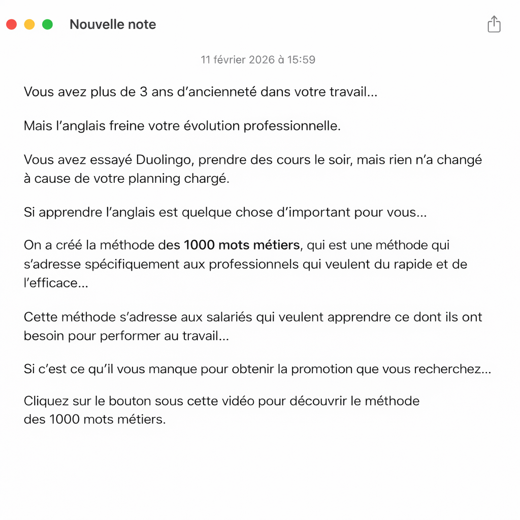 Goodjob.fr Facebook ad: Les salariés qui veulent apprendre l’anglais en 60 jours…