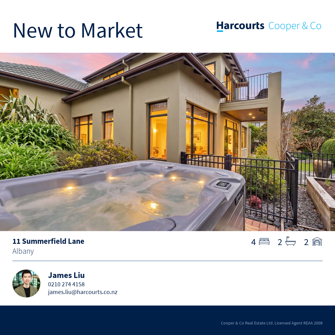 James Liu-Harcourts Cooper & Co Facebook ad: 11 Summerfield Lane, Albany