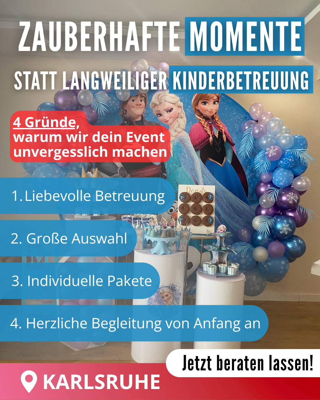 Milas Kidsevent Facebook ad: Entspannter feiern, wir kümmern uns um die Kinder