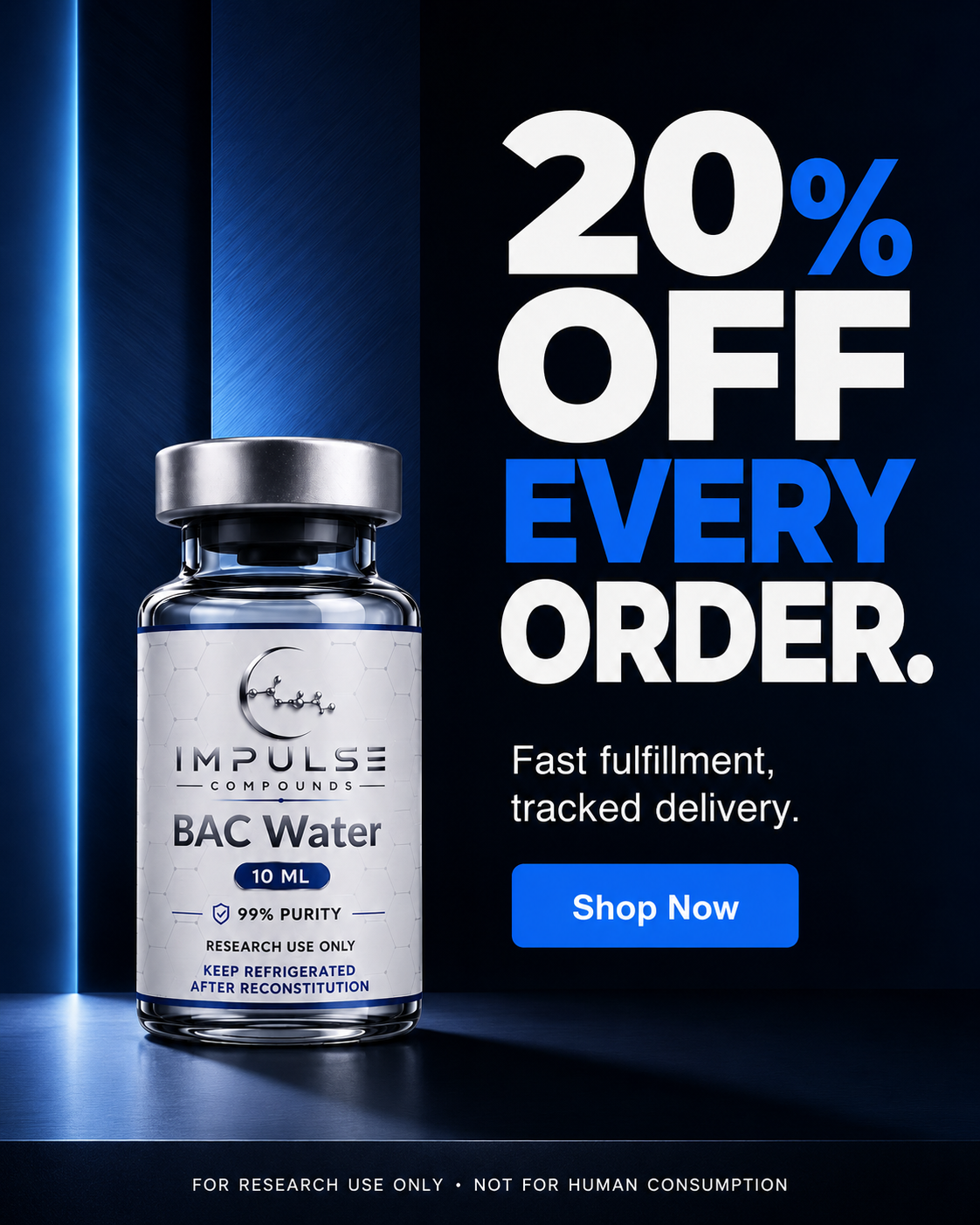 Impulse Compounds Facebook ad: 20% Off Your First Research Order