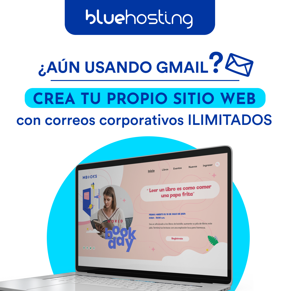 BlueHosting Facebook ad: El Único Hosting con Espacio SSD ilimitado