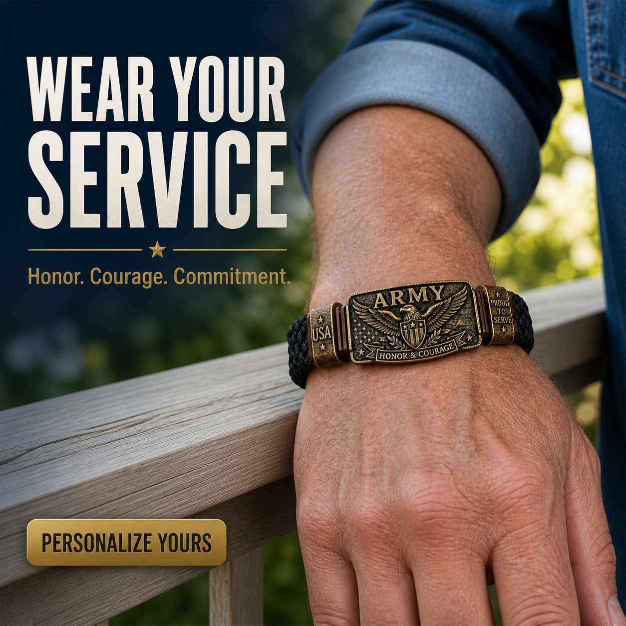 Sheown Facebook ad: Personalized Engraved Men's Military Woven Leather…