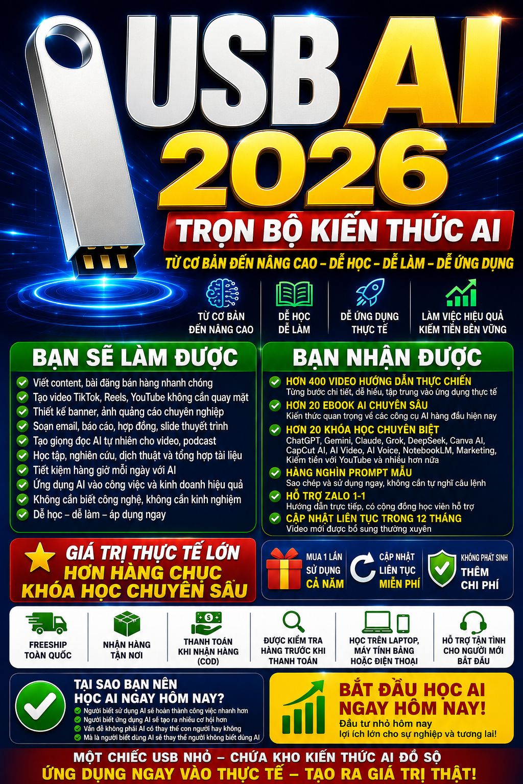 AI Cho Người Mới - USB AI Facebook ad: TẤT TẦN TẬT KIẾN THỨC AI, TỪ CƠ BẢN ĐẾN THỰC CHIẾN