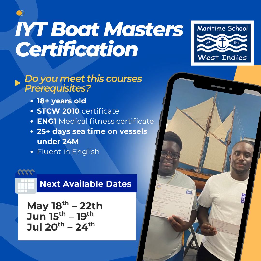 Maritime School of the West Indies Facebook ad: Intermediate Boat Master Course: 6 Days, 5 Seats Only