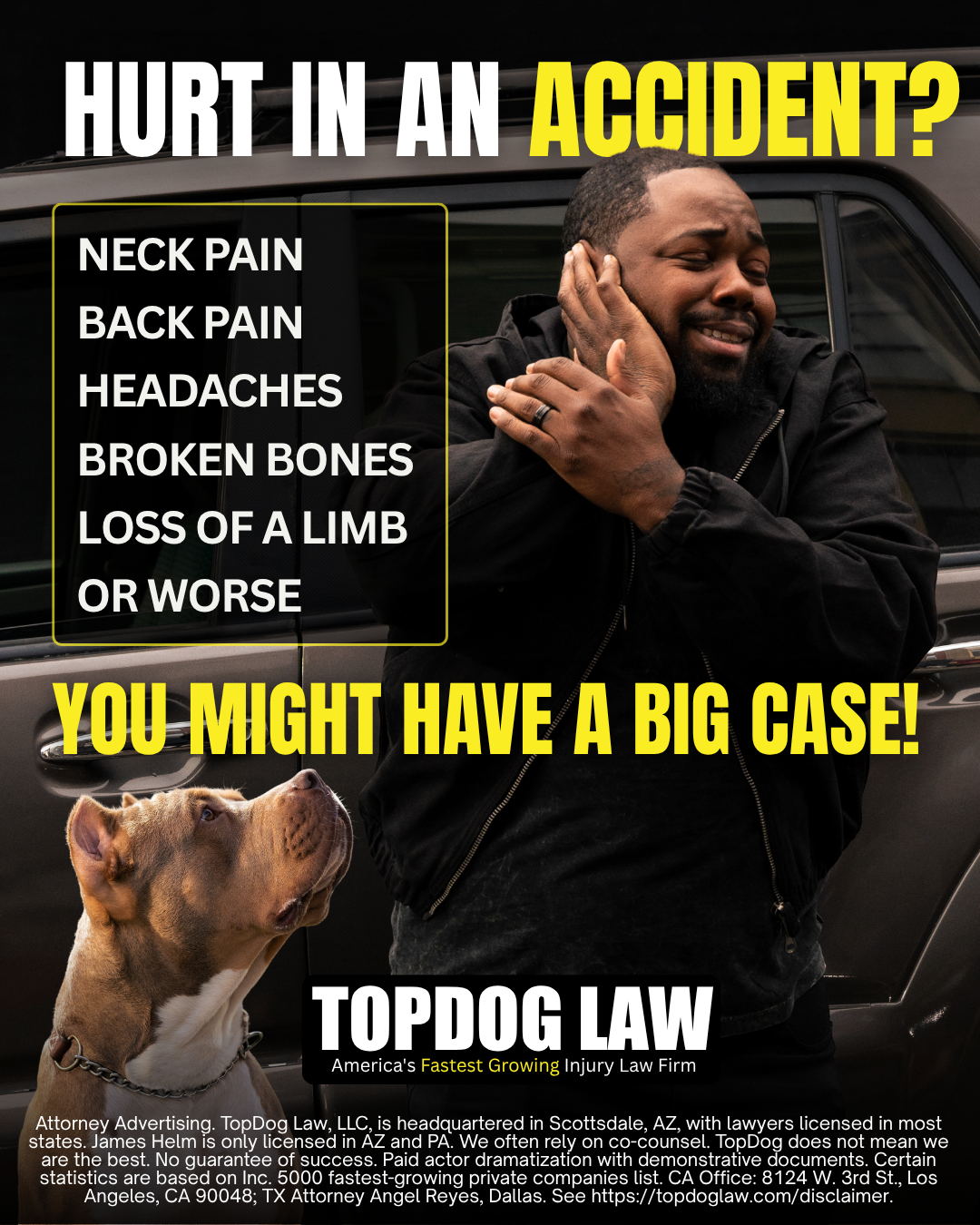 TopDog Law Facebook ad: Don't wait! See what your case is worth