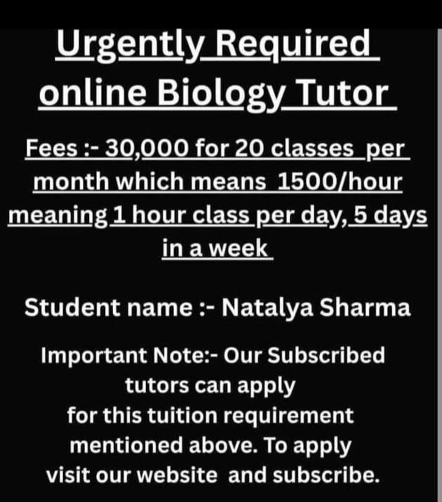Online Tutoring Jobs For Freelancing Tuition Teachers Facebook ad: *Biology Online Tutor required for Class XII Biology…