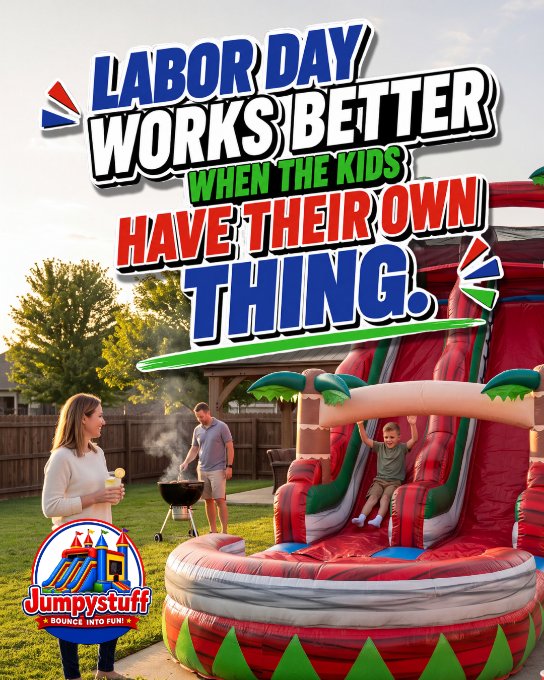 Jumpystuff.com Facebook ad: Make Labor Day Fun