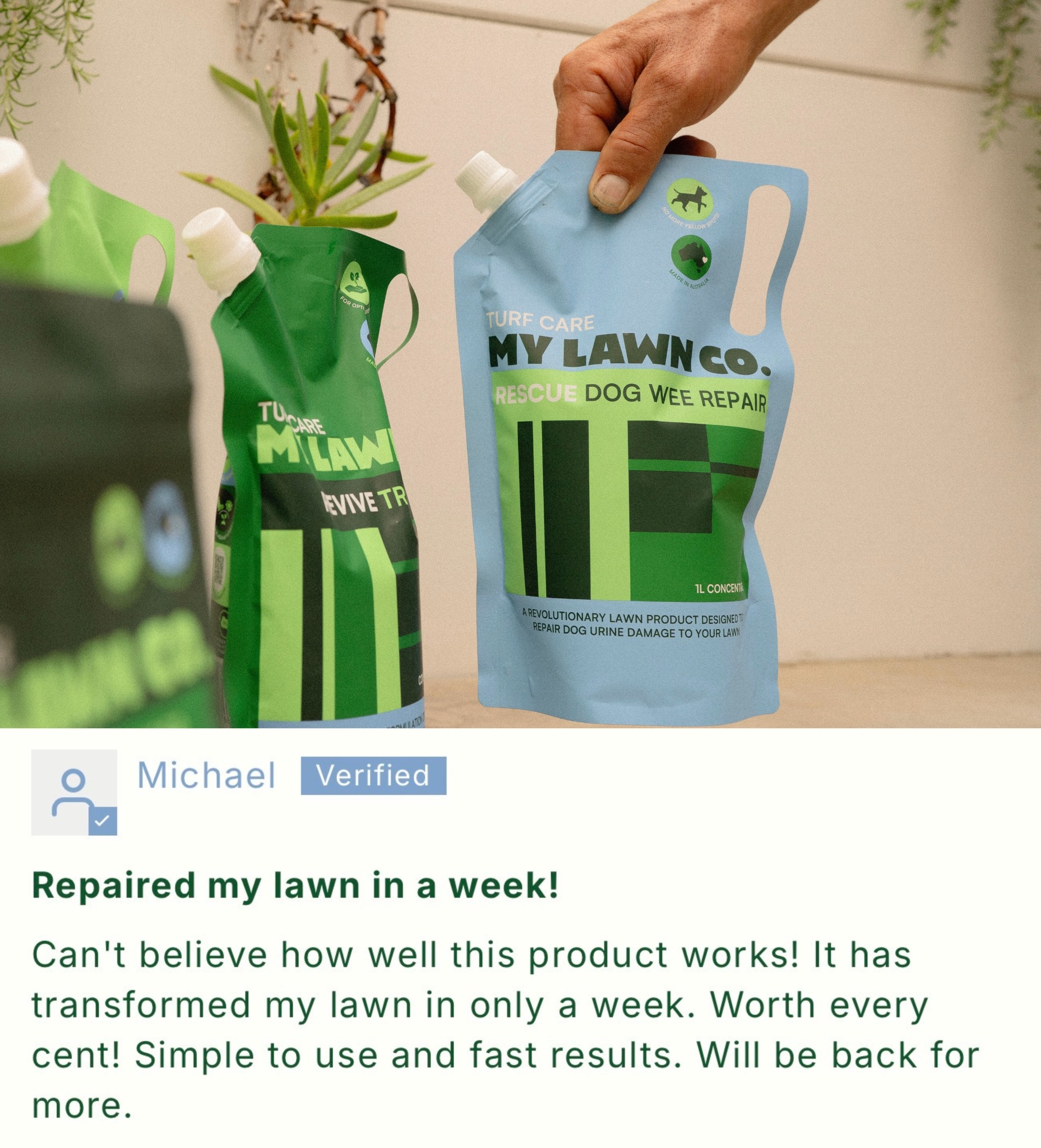 My Lawn Co. Facebook ad: Real Results. Happy Customers.