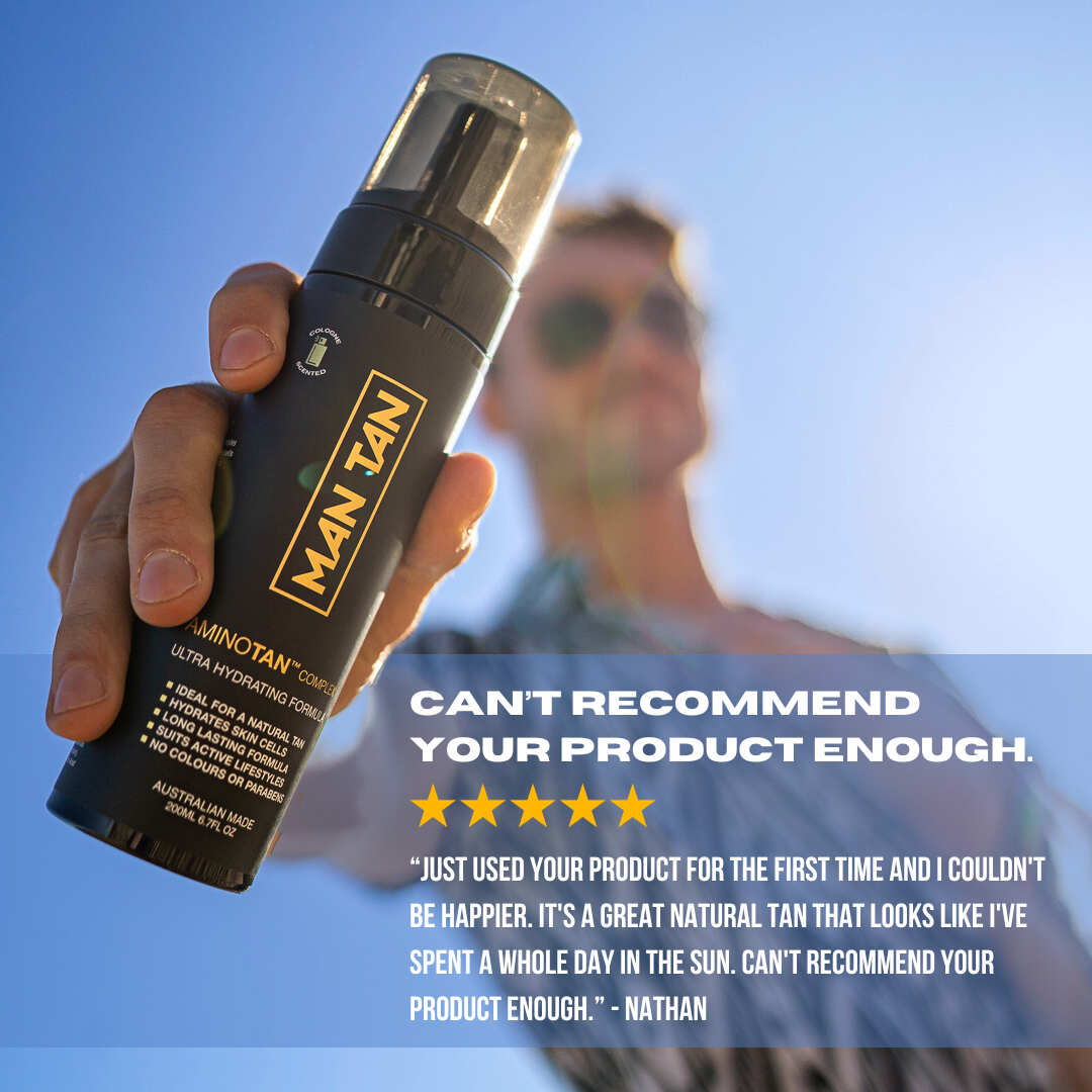 MAN TAN Facebook ad: AS FEATURED IN GQ & MEN'S HEALTH