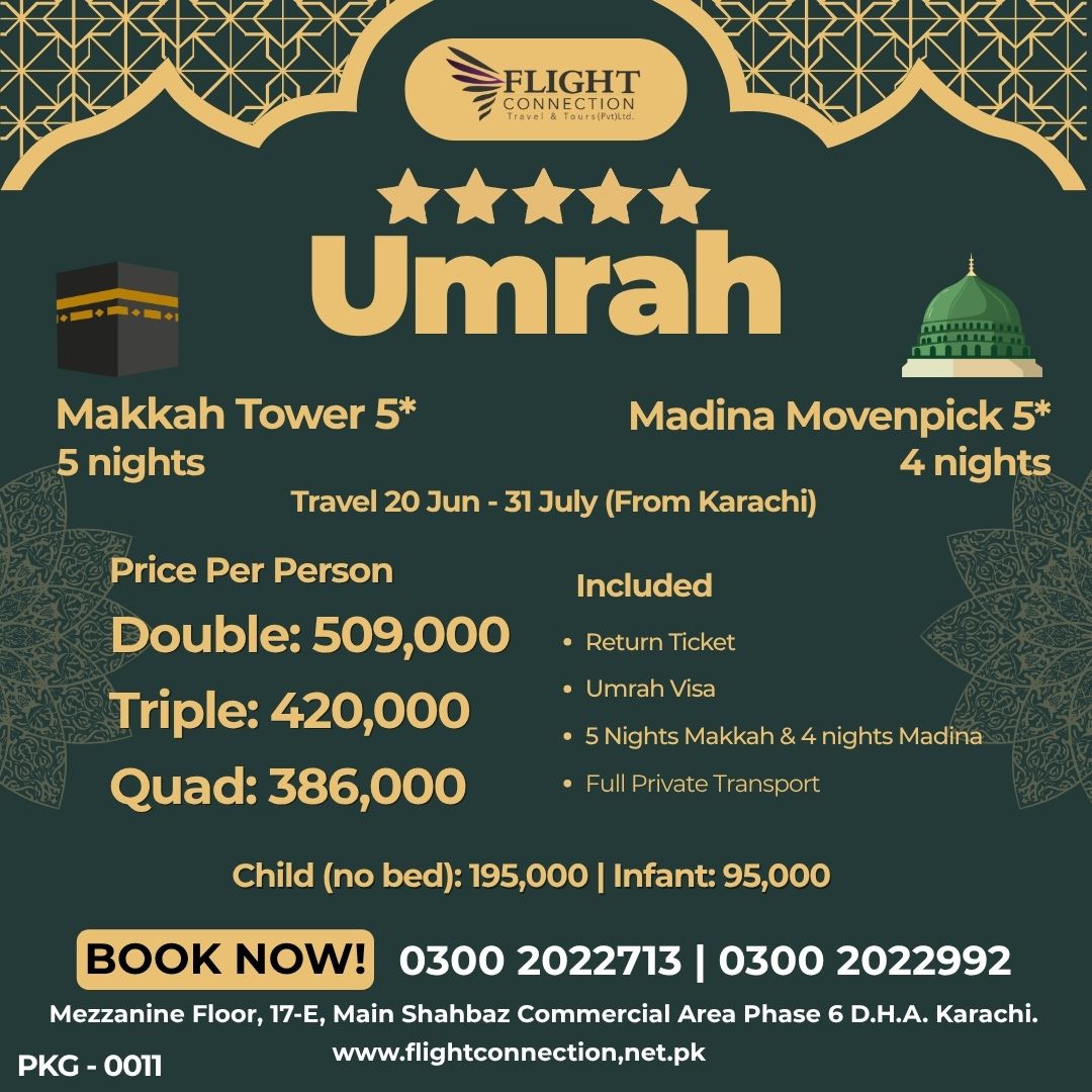 Flight Connection Travel & Tours Facebook ad: Ultimate 5-Star Umrah: Right in Haram