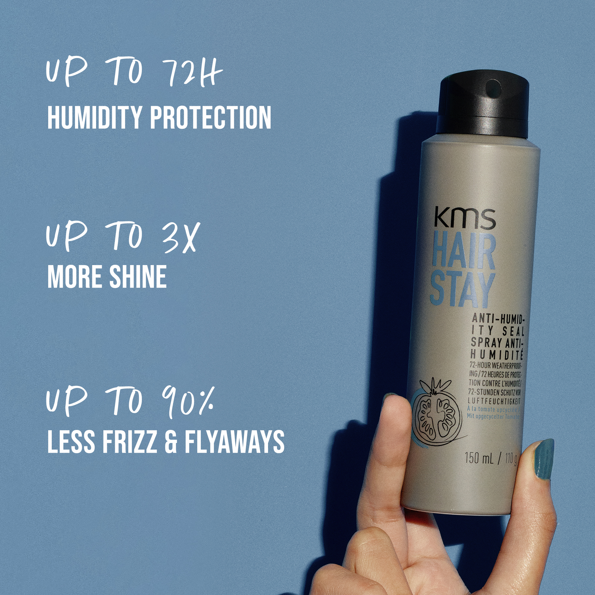 KMS Hair Pro Europe Facebook ad: Frizz-fighting finishing haircare Up to 72h humidity…
