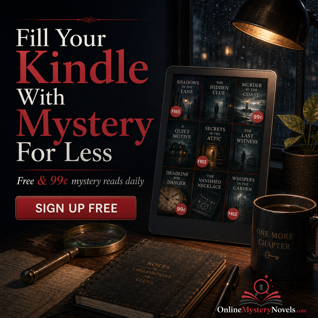 Online Mystery Novels Facebook ad: Free Mystery Reads