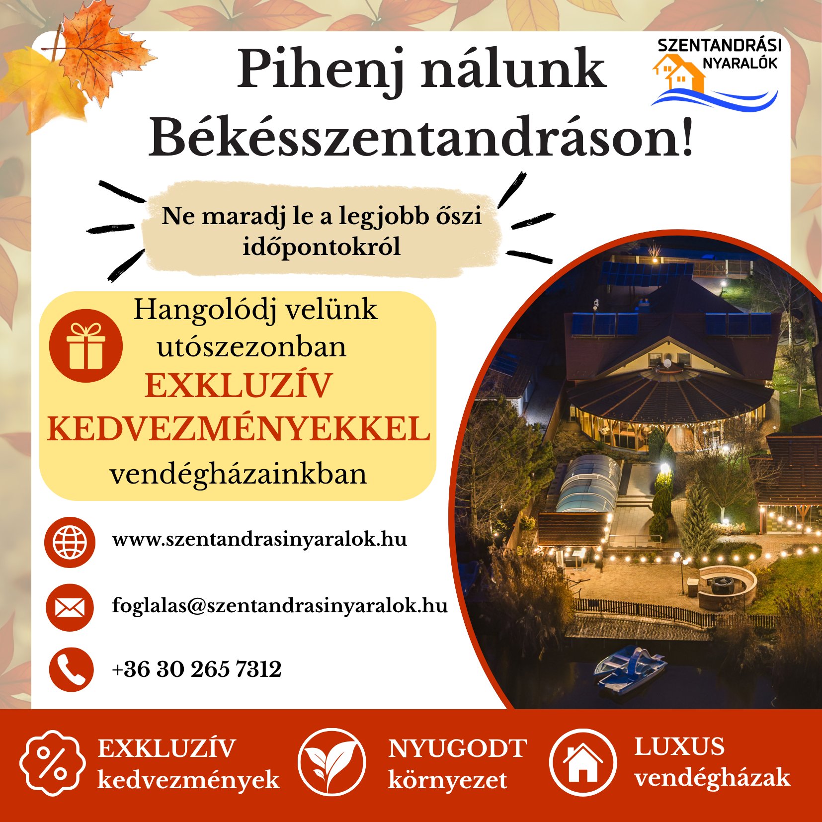 Szentandrási nyaralók Facebook ad: Pihenj Nálunk Ősszel!
