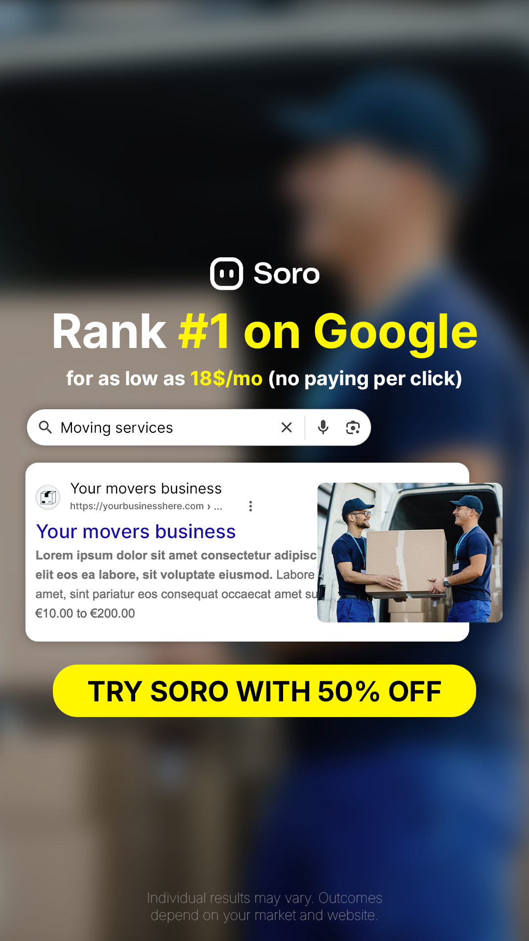 Soro SEO Facebook ad: Rank #1 on Google