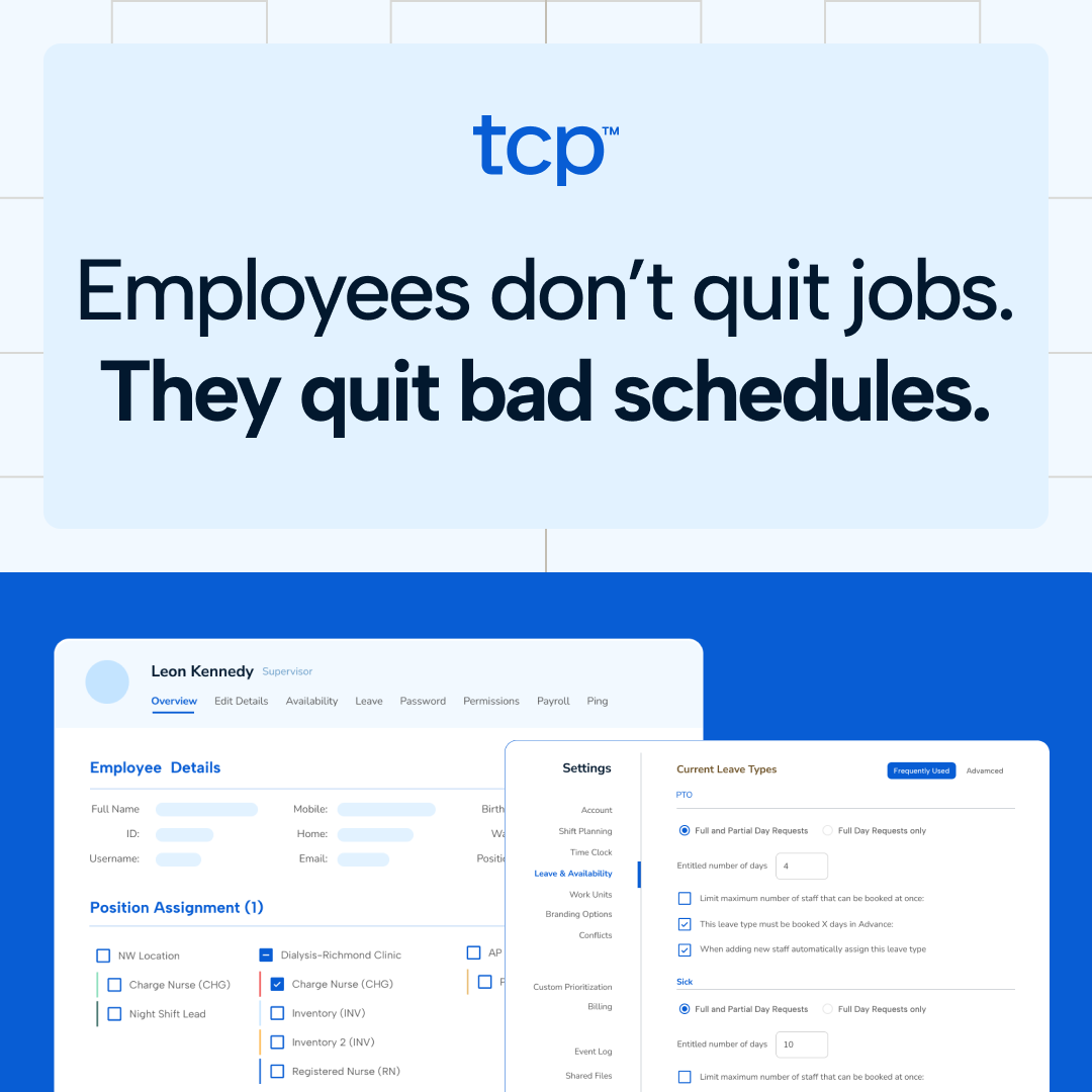 TCP Software Facebook ad: Boost employee retention with better schedules