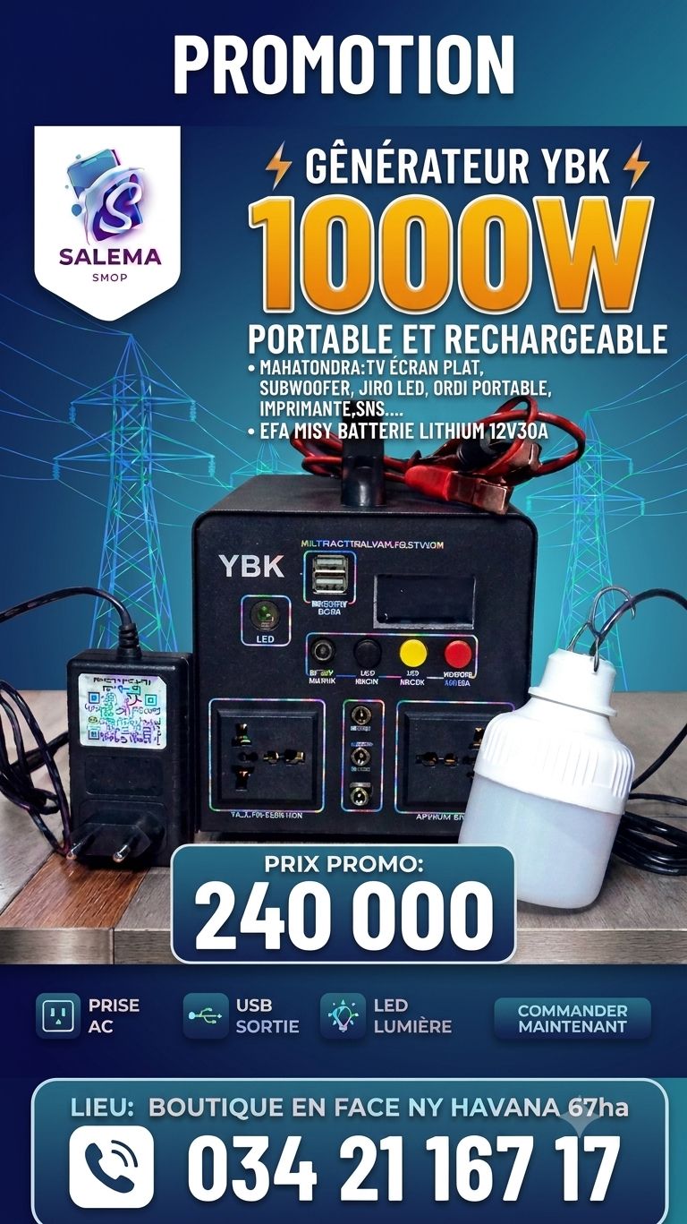 Salema SHOP Facebook ad: GÉNÉRATEUR CHARGEABLE
