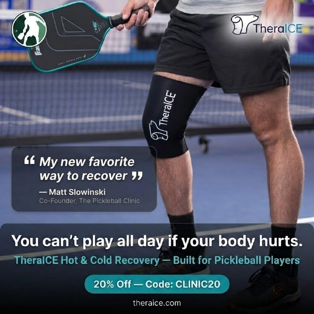 The Pickleball Clinic Facebook ad: TheraICE Hot & Cold Therapy for Pain Relief