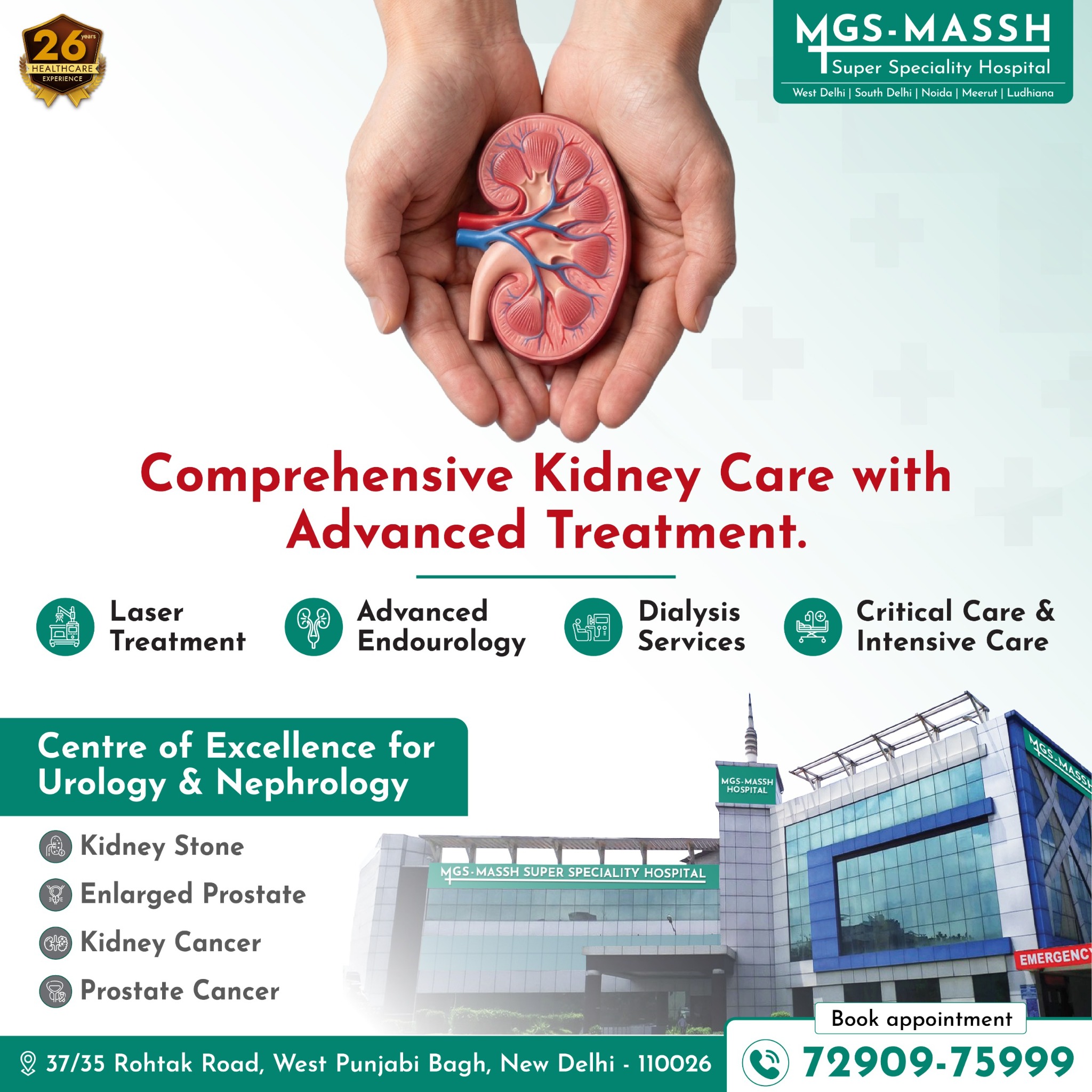 MGS MASSH Super Speciality Hospital Facebook ad: Book Your Kidney Consultation Now
