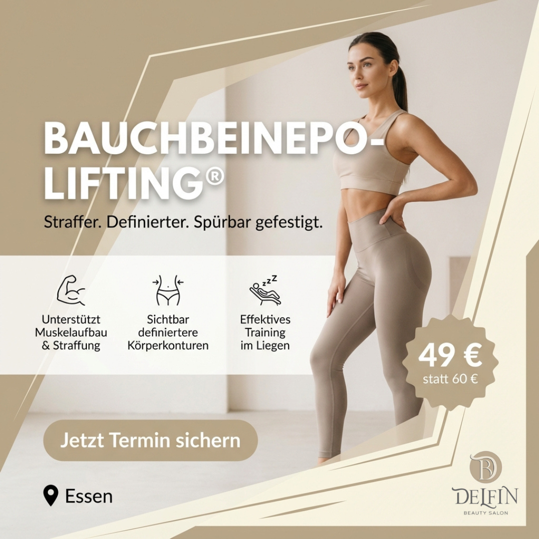 Delfin Kosmetikstudio in Essen Facebook ad: EXKLUSIV IN ESSEN-RÜTTENSCHEID: BAUCHBEINEPO-LIFTING
