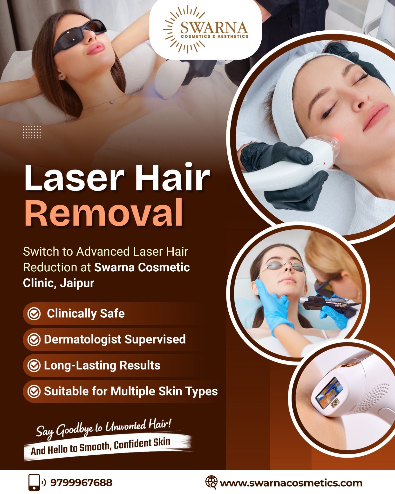 Swarna Cosmetics and Aesthetics Clinic Facebook ad from Feb 16, 2026