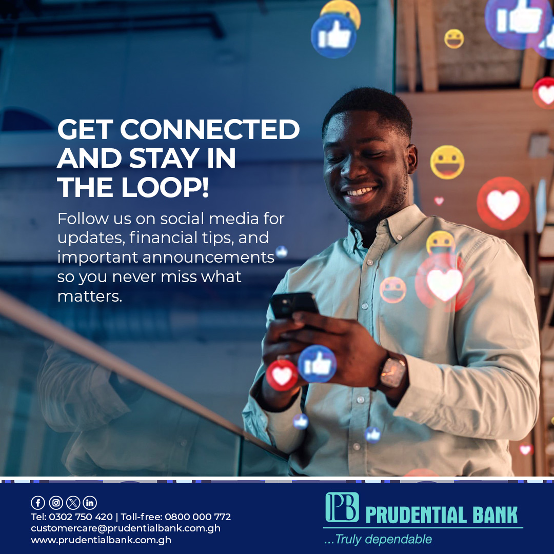 Prudential Bank Ghana Facebook ad: Follow Prudential Bank today for amazing content on…