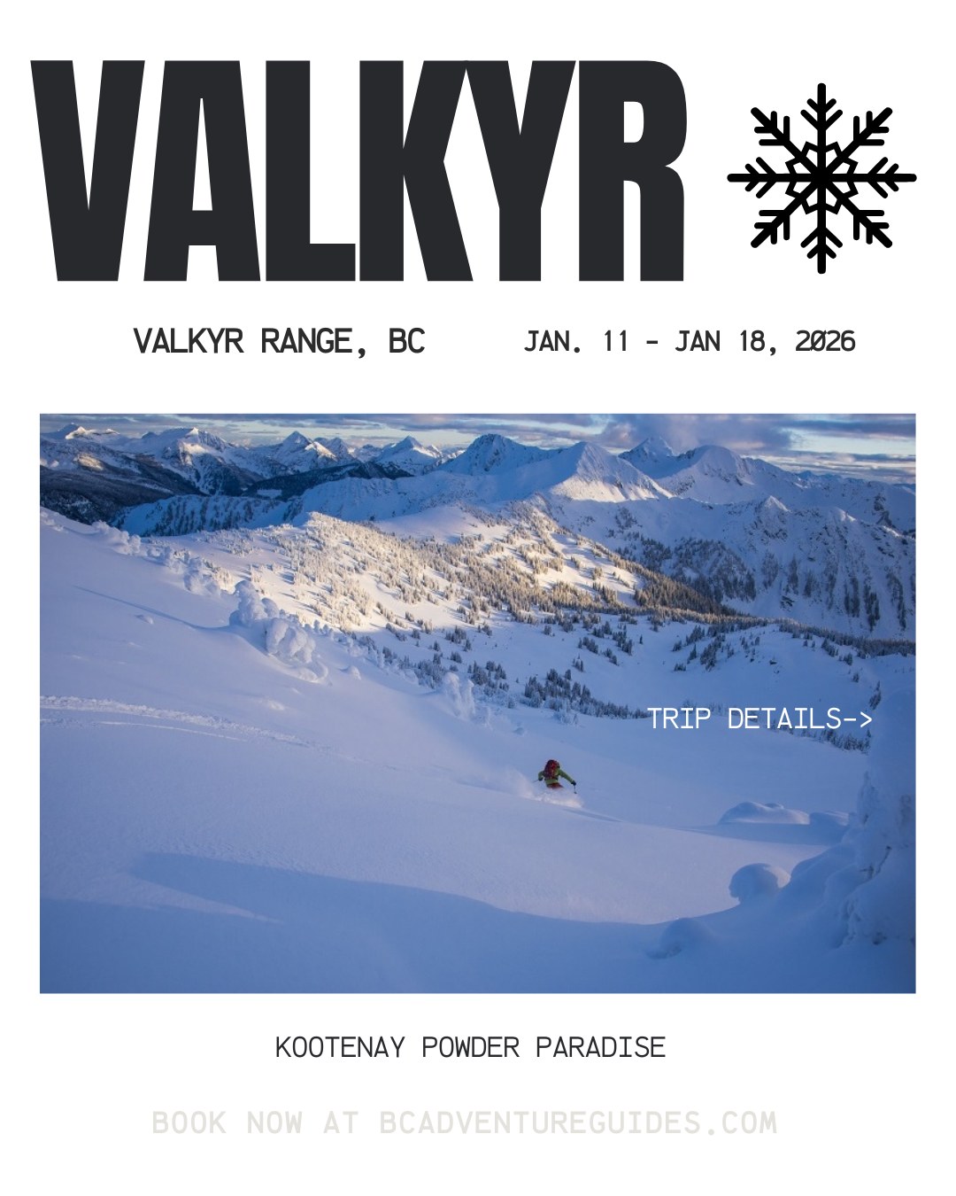 BC Adventure Guides Facebook ad: Join us from 1/11/26-1/18/26 as we helicopter into…