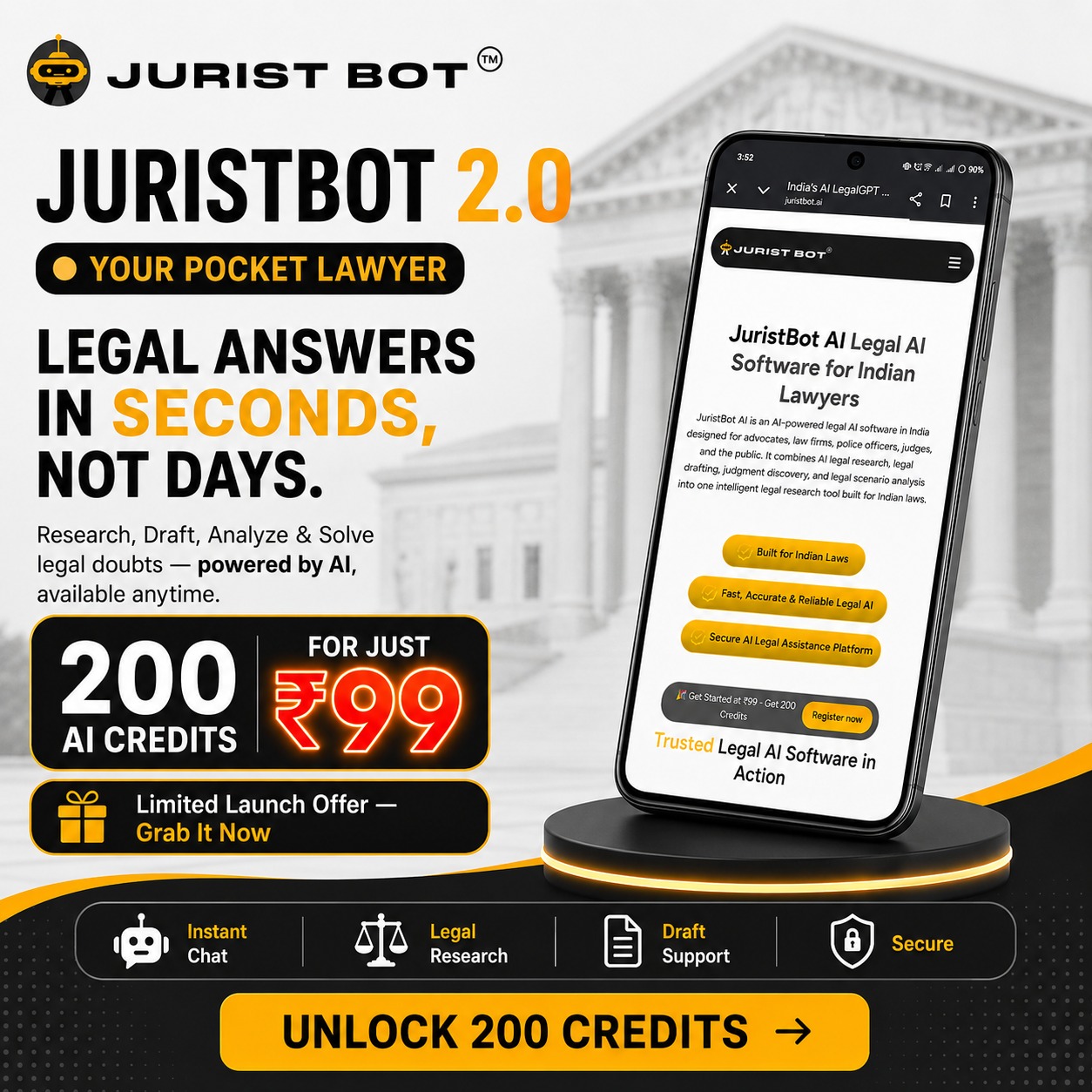 Jurist Bot Facebook ad: Legal Answers in Seconds