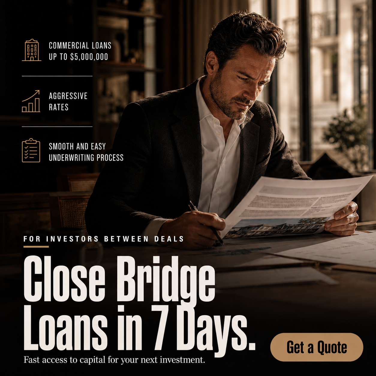 InvesQuity Capital Facebook ad: Close Your Bridge Loan Fast