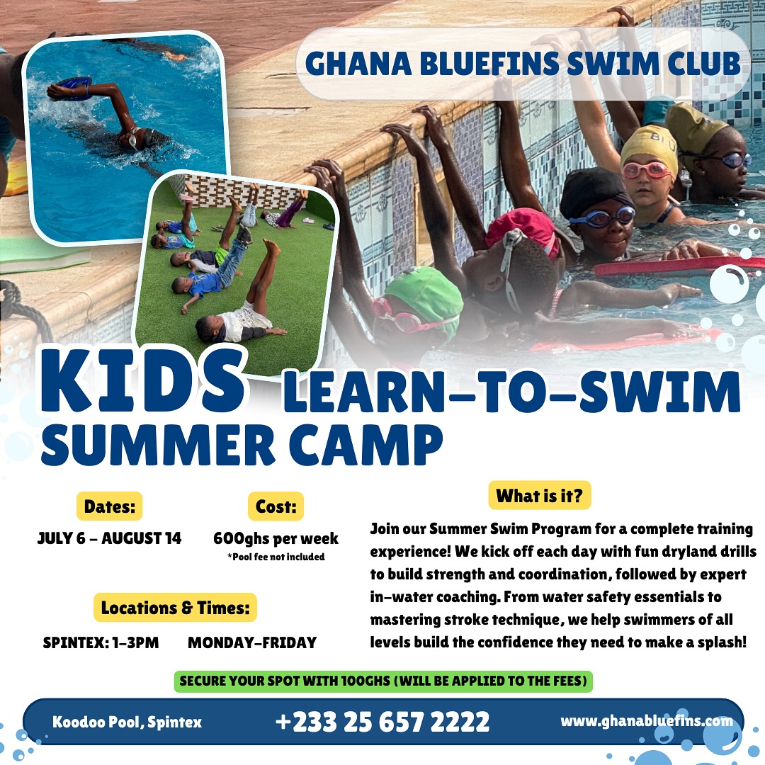 Ghana BlueFins Swim Club Facebook ad: Trade the heat for the pool this summer!